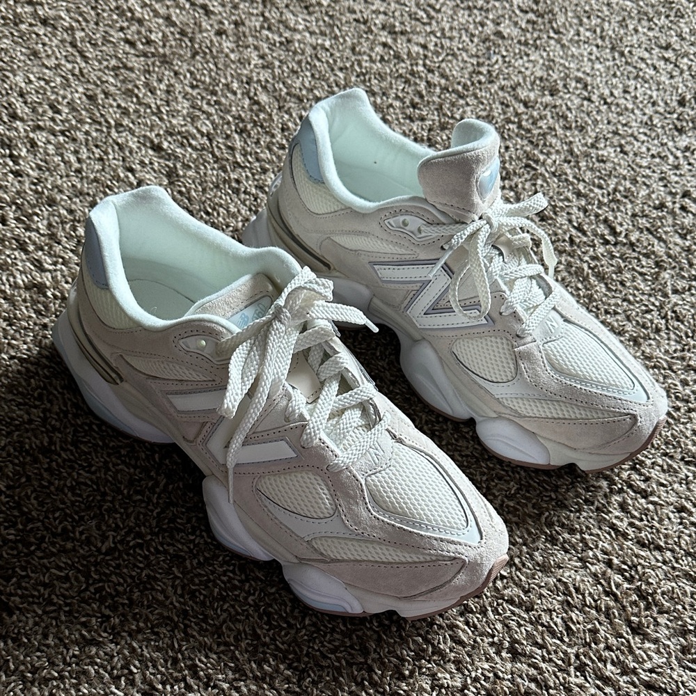 New Balance 9060 Cream and Blue Athletic Shoes